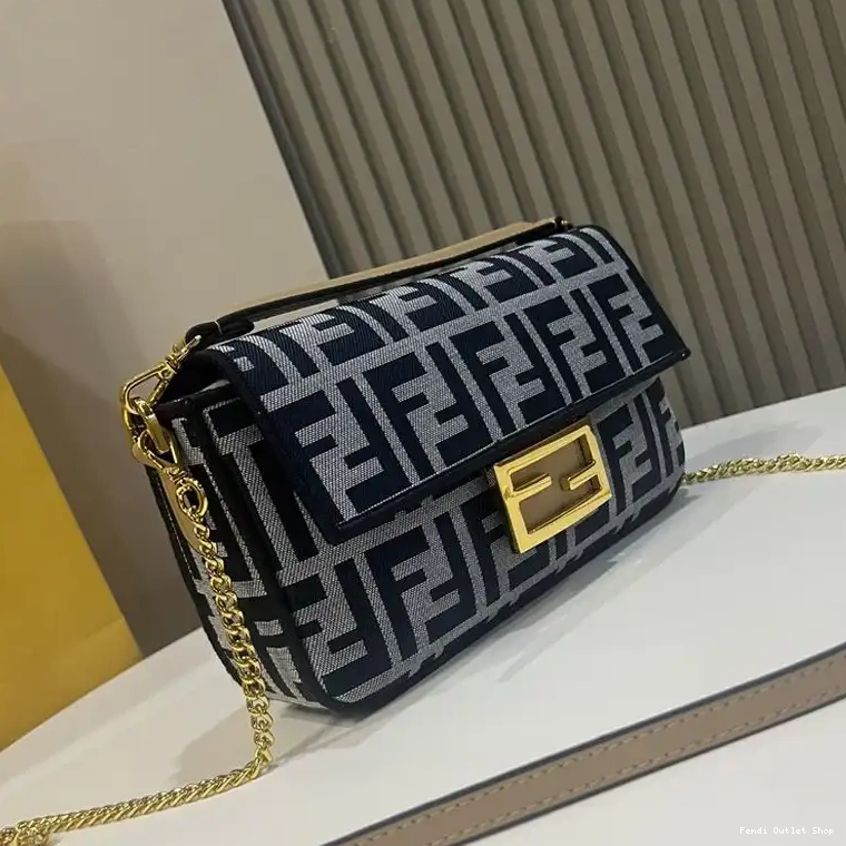 Affordable Fendi Mini FF Baguette In Black Fabric Motif Bag 0323 HOT SALE
